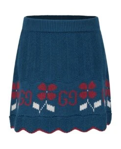 Gucci Green Skirt For Girl With Double G And Flowers