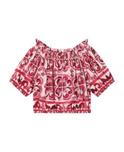 Dolce & Gabbana Crimson Red And White Cotton Top