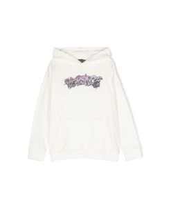 Versace Felpa Bianca In Cotone Con Cappuccio Bambina