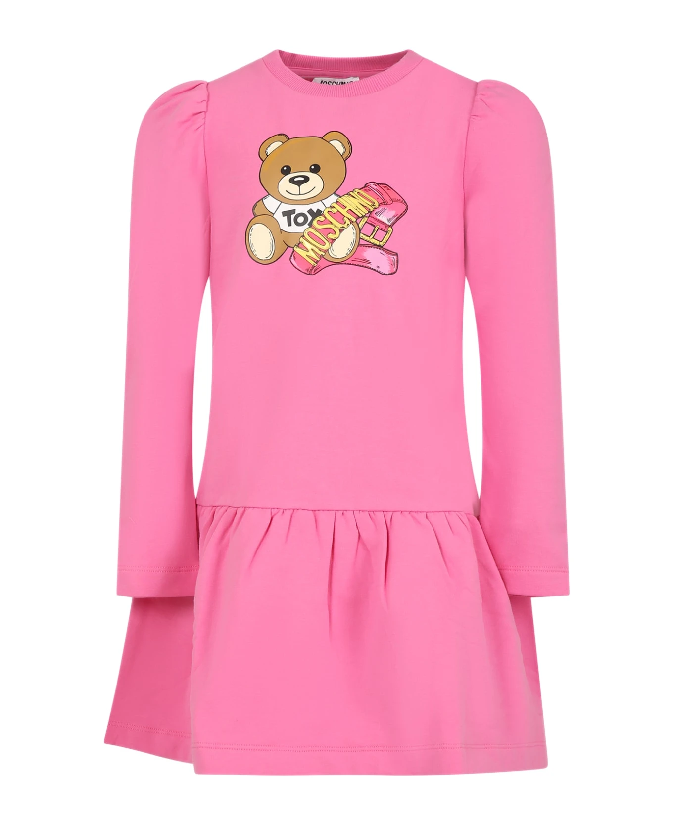 MOSCHINO Fuchsia Dress For Girl With Teddy Bear And Logo 3 MOSCHINO Fuchsia Dress For Girl With Teddy Bear And Logo