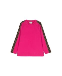 Fendi Pullover Fucsia Fluo In Maglia Di Pura Lana Vergine Bambina