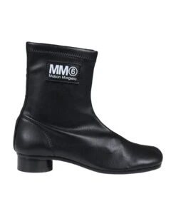 MM6 Maison Margiela Black Ankle Boots For Girl With Logo