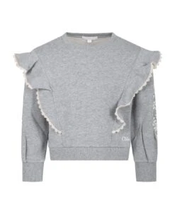 Chloé Grey Sweatshirt With Embroideries For Girl