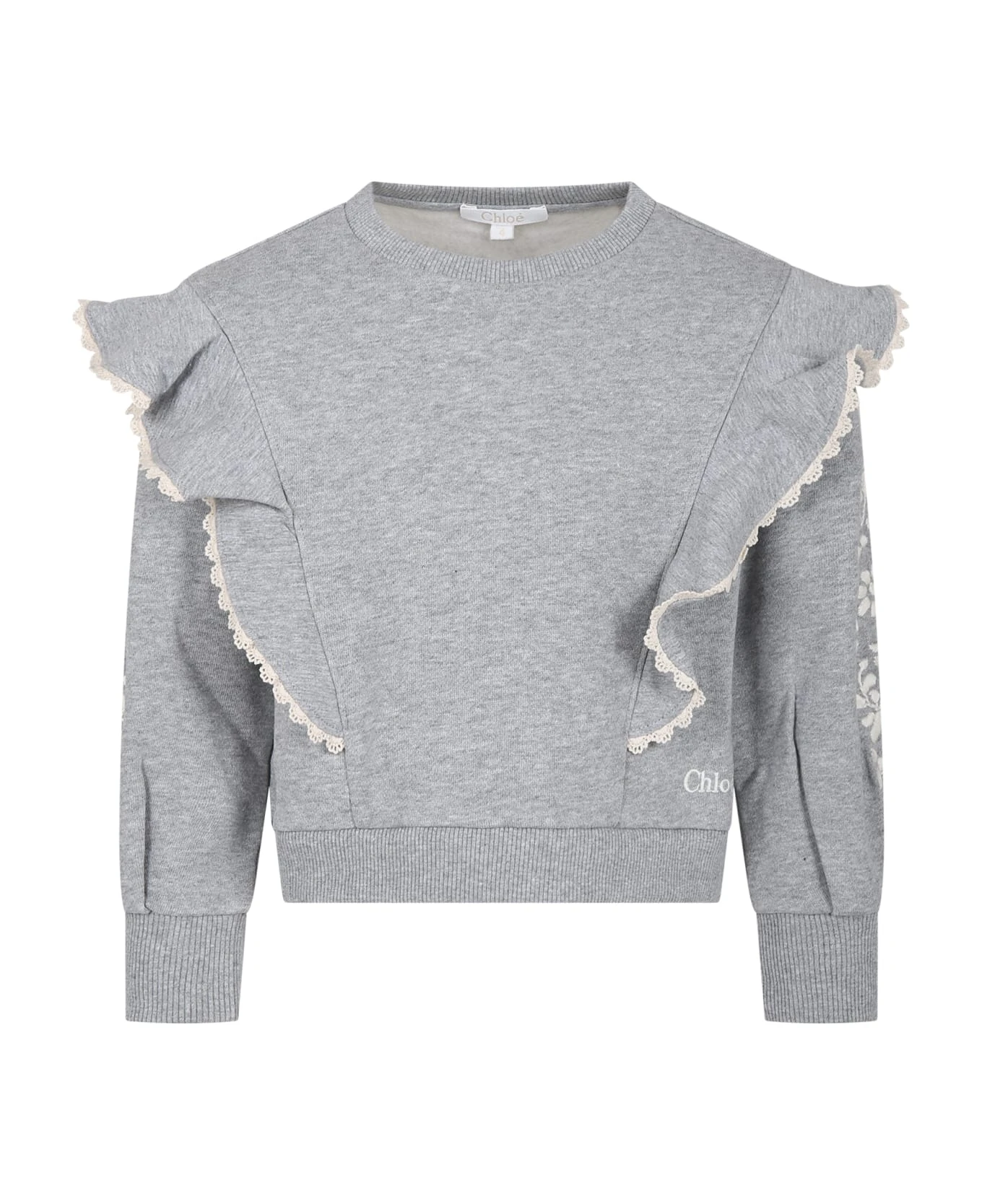 Chloé Grey Sweatshirt With Embroideries For Girl 3 Chloé Grey Sweatshirt With Embroideries For Girl