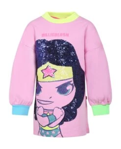 Billieblush Pink Dress For Girl With Wonder Woman Print