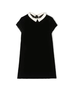 Bonpoint Abito Nero In Velluto Di Cotone Bambina