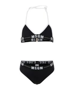 MSGM Black Bikini For Girl With Logo