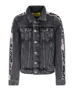 Off-White Black Denim Jacket For Girl With Logo