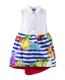 Girl Striped Dress With Fruits