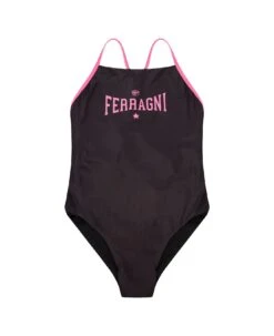 Chiara Ferragni Brown Swimsuit With Logo Print On The Front In Stretch Polyester Woman