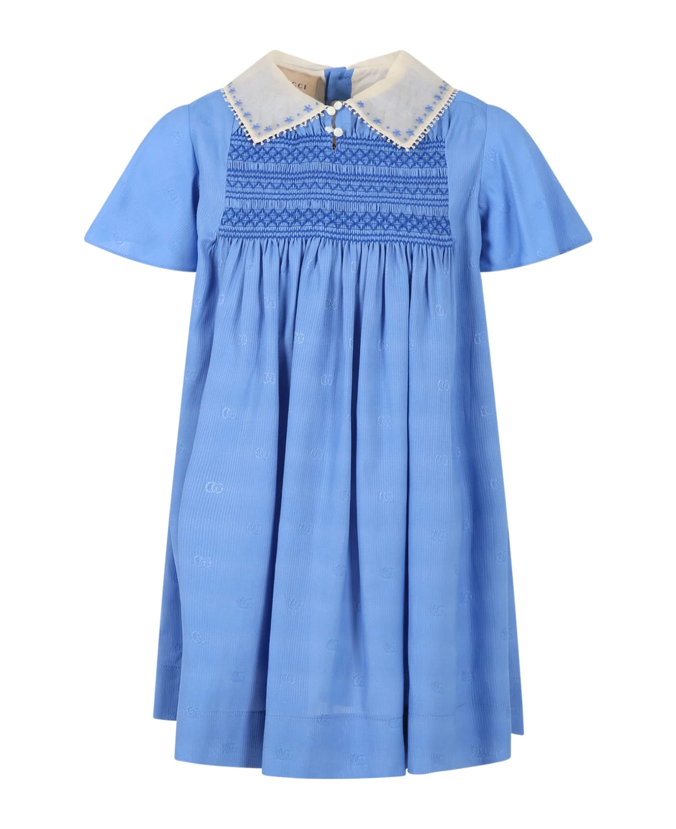Gucci Light-blue Dress For Girl With Gg 3 Gucci Light-blue Dress For Girl With Gg