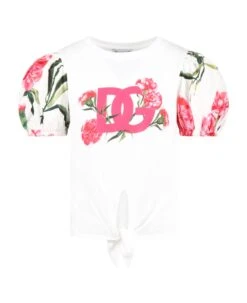 Dolce & Gabbana White T-shirt For Girl With Carnations