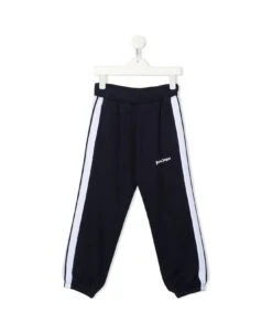 Palm Angels Kids Navy Blue Joggers With Contrast Logo And Stripes