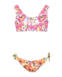 MSGM Multicolor Bikini For Girl With Floral Print