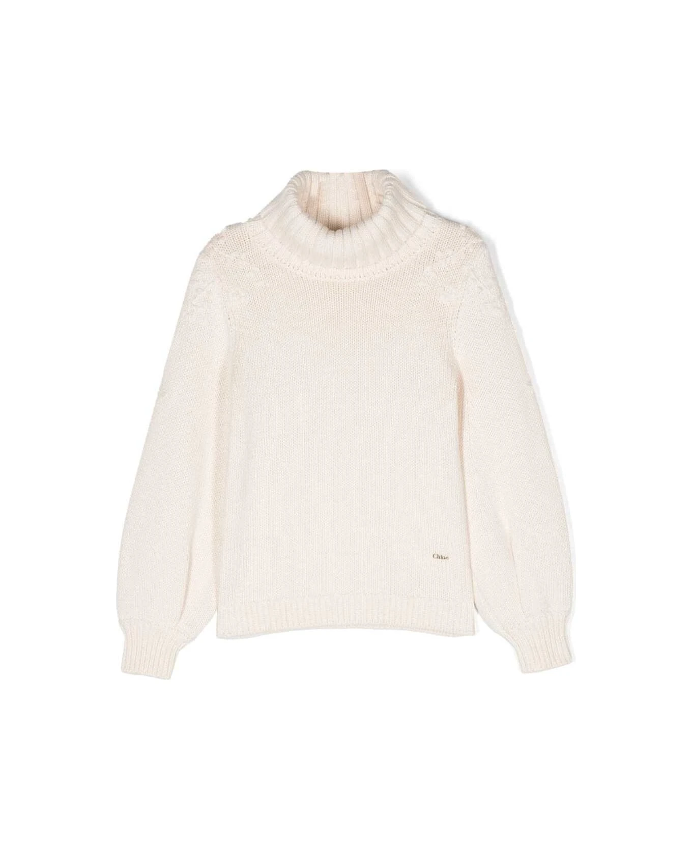 Chloé White Turtleneck Sweater With Logo Embroidery In Cotton And Wool Woman 3 Chloé White Turtleneck Sweater With Logo Embroidery In Cotton And Wool Woman