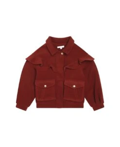 Chloé Brick Red Wool Short Coat With Ruffles