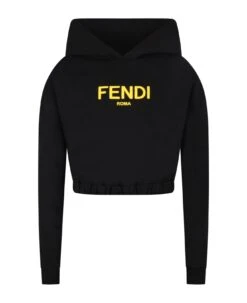 FENDI Black Sweatshirt For Girl With Yellow Logo