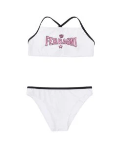 Chiara Ferragni White Two-piece Swimsuit And Logo Print In Stretch Polyester Girl