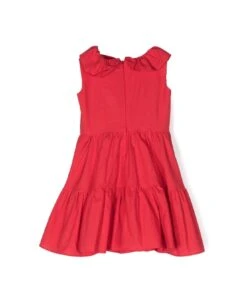 Monnalisa Red Sleeves Dress With Frills In Cotton Girl -Golden Goose Shop 56c66c6c612a92ba9a6a1af63ca345c2