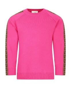 FENDI Fuchsia Sweater For Girl With Double Ff