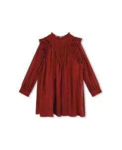 Chloé Red Dress With Ruffles And Pleated Motif