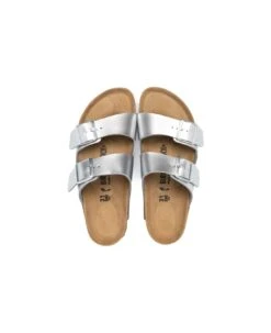 Birkenstock 'ariziona' Silver-colored Flat Sandals With Double Buckles In Metallic Leather Girl -Golden Goose Shop 61c612b22cf2615e2ce7250c5fc92e24