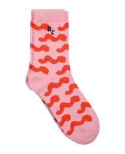 Bobo Choses Pink Socks For Girl With Red Waves And Logo