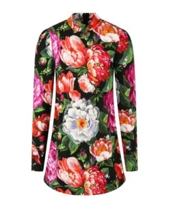 Dolce & Gabbana Black Dress For Girl With Floral Print And Logo