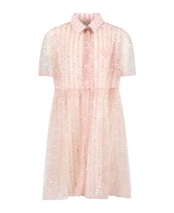 FENDI Pink Dress For Girl With Logo And Sequins