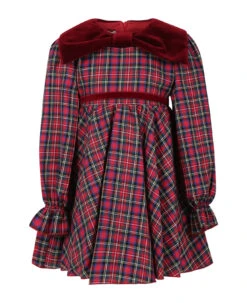 Elegant Red Dress For Girls With Checked Pattern