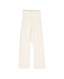MSGM White Braided Knitted Trousers