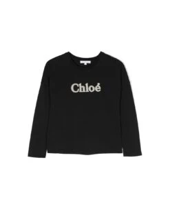 Chloé Chloe T-shirt Nera In Jersey Di Cotone Bambina