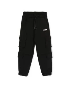 MSGM Black Cargo Trousers With Contrast Logo