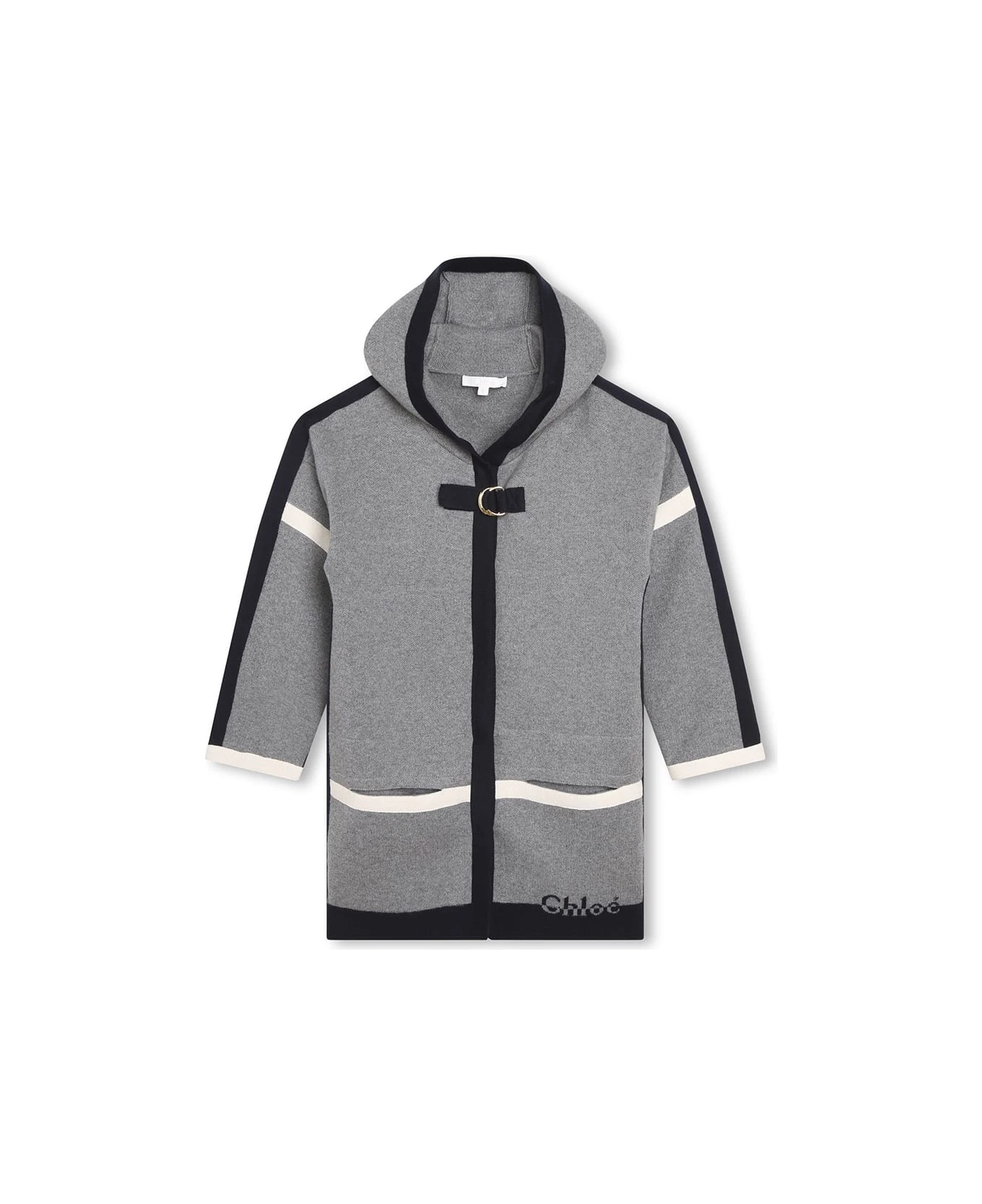 Chloé Hooded Coat In Grey And Navy Blue 3 Chloé Hooded Coat In Grey And Navy Blue