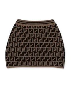 Fendi Gonna Marrone Zucca Print In Misto Viscosa Bambina
