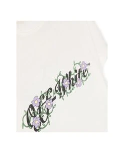 Off-White Crewneck T-shirt With Printed Logo And Floral Motif In White Cotton Girl -Golden Goose Shop 7e572e6c8852b5f7b057d080938f302d