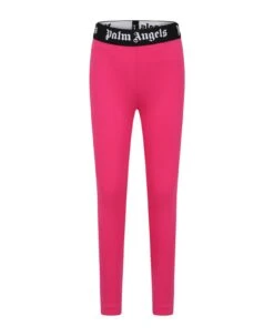 Palm Angels Fuchsia Leggings For Girl With Logo