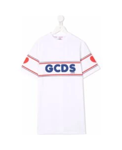 Gcds Kids Girl's White Cotton Dress With Logo