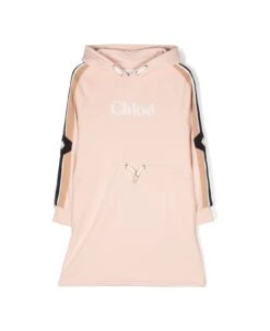 Chloé Chloe Abito Rosa In Felpa Di Cotone Con Cappuccio Bambina
