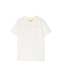 Off-White Crewneck T-shirt With Printed Logo And Signature Arrow Motif In White Cotton Girl