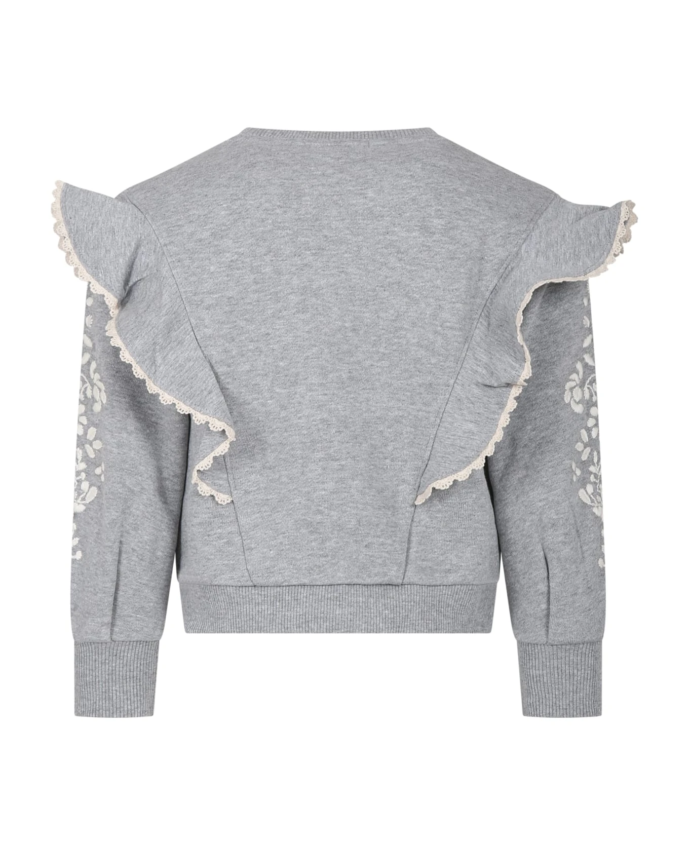 Chloé Grey Sweatshirt With Embroideries For Girl 4 Chloé Grey Sweatshirt With Embroideries For Girl - Image 2