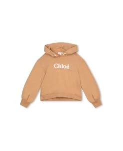 Chloé Chloe Felpa Beige In Cotone Con Cappuccio Bambina