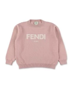 Fendi Pullover Rosa In Lana Vergine Bambina