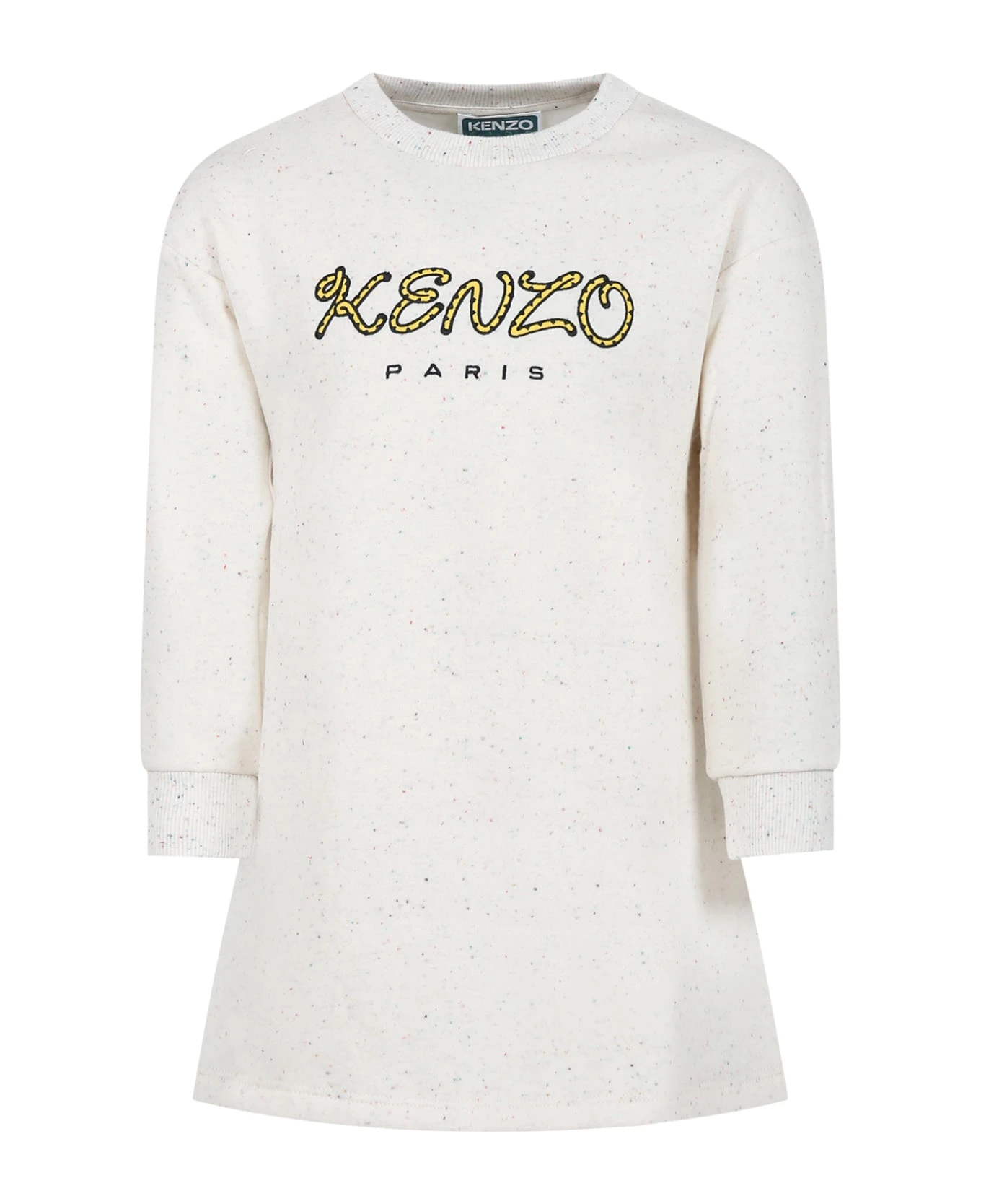 Kenzo Kids Ivory Dress For Girl With Logo 3 Kenzo Kids Ivory Dress For Girl With Logo