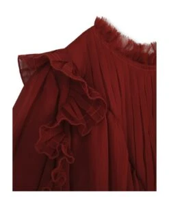 Chloé Red Dress With Ruffles And Pleated Motif -Golden Goose Shop 9c3d8d96eb5b652dde2adece58150cb5