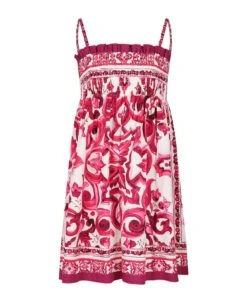 Dolce & Gabbana White Dress For Girl With Iconic Majolica And Logo