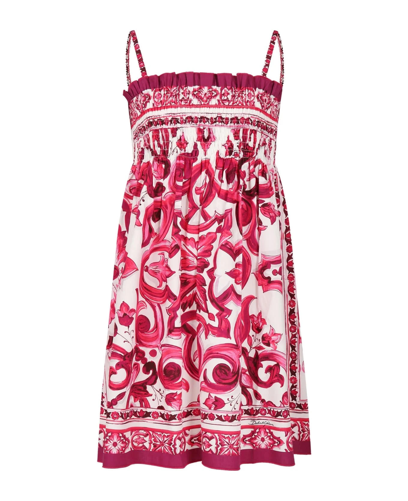 Dolce & Gabbana White Dress For Girl With Iconic Majolica And Logo 3 Dolce & Gabbana White Dress For Girl With Iconic Majolica And Logo