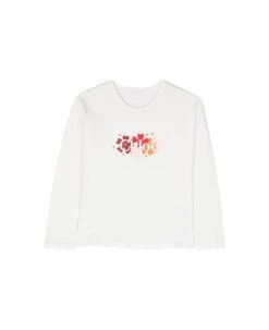 Chloé White Long-sleeve T-shirt With Embroidered Logo In Cotton Girl