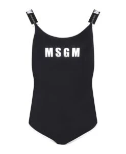 MSGM Black Swimsuit For Girl With White Logo