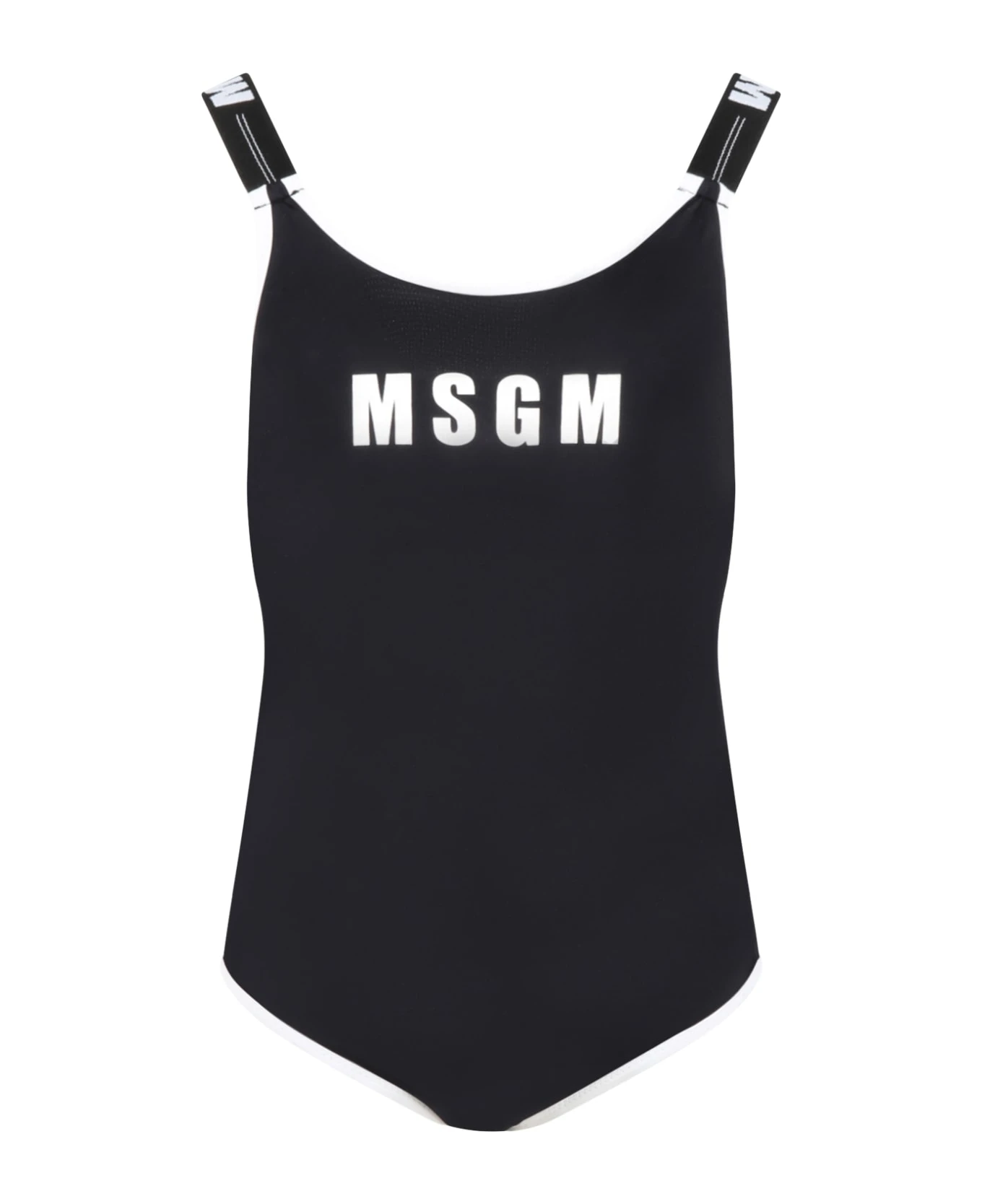 MSGM Black Swimsuit For Girl With White Logo 3 MSGM Black Swimsuit For Girl With White Logo
